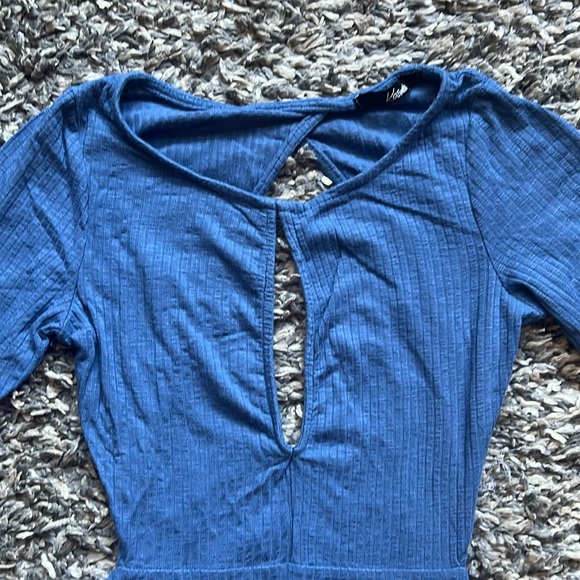 Elegant Blue Ribbed Backless Bodycon Dress, S - Picture 3 of 4